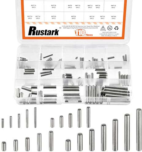 Rustark 110Pcs 22 Sizes M2 M3 M4 M5 304 Stainless Steel Dowel Pin Assortment Kit Cylindrical Shelf Support Pegs Pin Rod Fastener Elements for Mechanical Manufacturing Industry