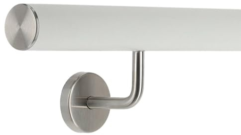 TIBU Pasamanos de aluminio blanco, 30-600 cm, soporte de acero inoxidable en ángulo, longitud 80 cm, con 2 soportes y tapa recta