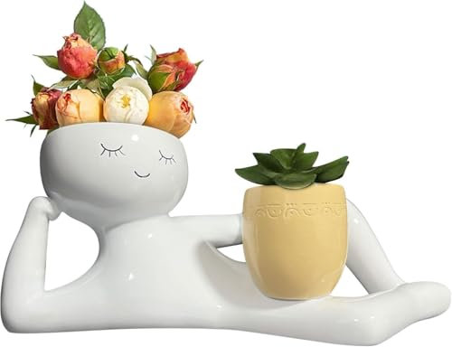 ZJHESXV Plans de jardinières Paresseux pour Plantes intérieures, Pot de Fleur de Personnage Paresseux, Pots de Plantes drôles, jardinières à tête de Fleurs en résine Mignonne