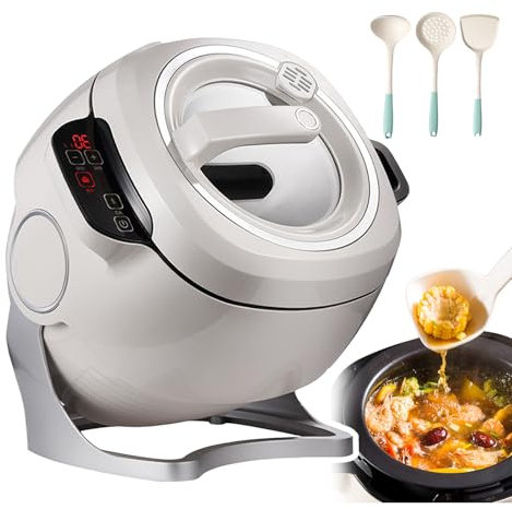 GLJTUO 2000 W 6 L Pentola di Cottura Automatica Macchina per Riso Fritto, Robot da Cucina A Tamburo, Rotazione A 360 °, Riscaldamento Preimpostato, Macchina Automatica per,