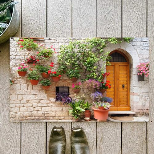 OHJEAJDS Tappeto Bagno - Tappeto multiuso antiscivolo per ingresso,cucina,camera,bagno,Soffice Tappeto Doccia,Fiori di begonia toscana in scatola finestra persiane in legno muro mattoni Roma,50x80 cm