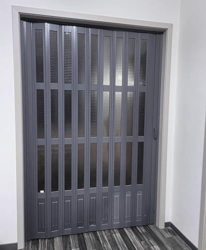 YLLFFLL Grau Innentüren Falttüren Als Raumteiler, 87 cm 70 80 90 100 110 120 130 150 160 cm Breite, Kunststoff PVC Falttür Falttüre Schiebetür Nischentür Zuschneidbar(87x203cm/34.3x79.9in)