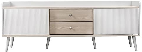 SOFTWEARY Lowboard, 160/40/58 cm, TV-skåp, TV-bord, TV-skåp för vardagsrum, stående (vit + ek)