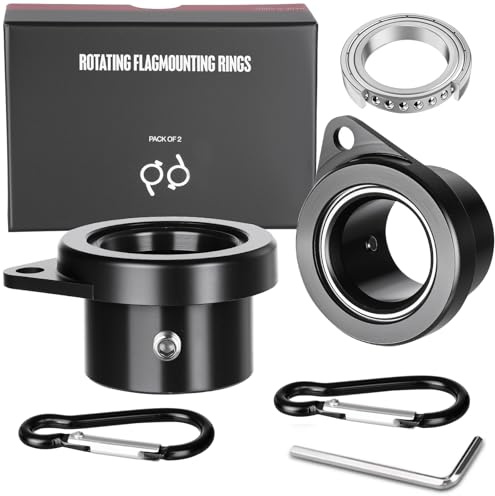 Bearing Steel Ball Flag Pole Rings, Tangle Free Aluminum Alloy Flag Pole Spinners, 360° Rotating Flagpole Rings with Carabiners, Fit Flagpole with 1-1.25inch Diameter, Flagpole Parts, 1.25 inch Black