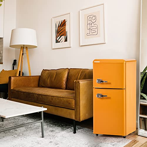 Merax Retro Kühlschrank Gefrierkombination,Mini-Kühlschrank Zweittürig, 86,8 cm hoch, 45,5 cm breit, 60 Liter Gesamtvolumen,Gelb