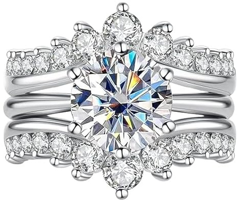 Anello da Donna—3CT Anello con Diamante Moissanite a Forma di Corona Certificato GRA,925 Argento Sterling, Placcatura in oro Bianco 18Carati D+ Purezza VVS1,Lavorazione al Plasma Adatto per:Matrimoni