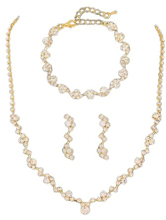 Ushiny Glitter Braut Hochzeit Schmuck set Silber Strass Mode Schmucksets Trachten Halskette Ohrringe Armbänder Sets für Damen