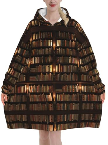 Överdimensionerat bibliotek bokhylla bok huvtröja filt män tonåringar gåvor kvinnor fleece sherpa fleece bärbar filt