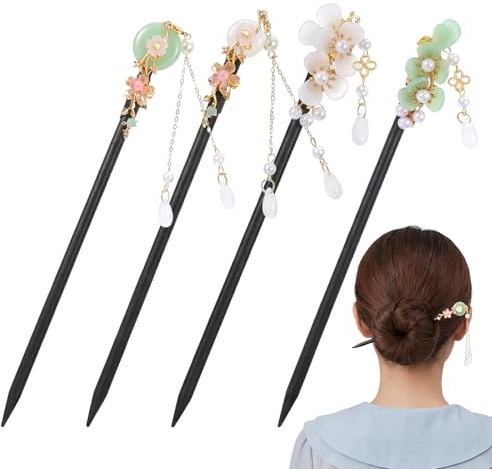 4 Stück Haarstab, Haarstäbchen Japanisch, Japanischer Haarschmuck, Chinesische Haarnadel, Haarstäbchen, Vintage Blume Haarnadel, Perlen Haar Haarschmuck Für Damen