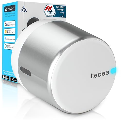 Tedee GO2 Alu Cerradura Inteligente Retrofit para La Puerta, Cerradura Digital con Bloqueo Automático y App, Seguridad Smart lock Acceso sin Llave | Alexa, Google Home, Apple, SmartThings | Matter