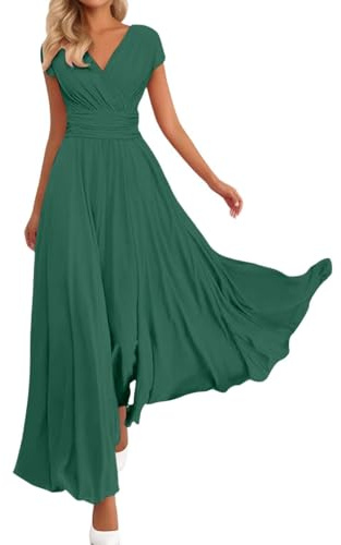 Festliche Kleider Für Damen Hochzeit Chiffon Lange Abendkleider Elegant Kleid Hochzeitsgast A Linie Tailliert Ballkleid Maxi mit Ärmel Abschlusskleid Chiffonkleid V Ausschnitt Brautjungfernkleid