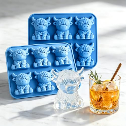 Mitibet 2 Pack Pink Highland Cow Ice Cube Tray | Food-grade BPA-free silicone, Flexible easy-release mold, Stackable space-saving design