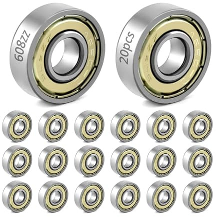 20 Piezas 8x22x7 mm Rodamientos de Bolas de Ranura Profunda 608ZZ, Doble Blindaje Rodamiento de Acero al Carbono, Durabilidad, Pequeños y Compactos, para Skateboards y Scooters