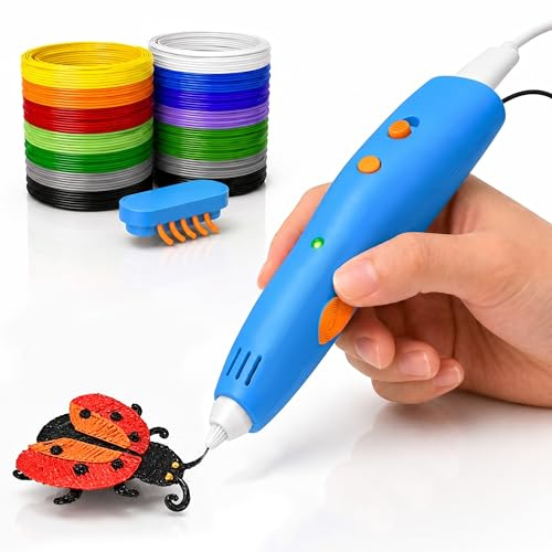 CSL – 3D Druckstift kabellos – 11 PCL Pilamentfarben 35 Meter - PCL ist sicherer als PLA und ABS - keine Verbennungsrisiko - USB C – 3D Stift für kreatives Gestalten/Basteln – für Kinder und Erwachs
