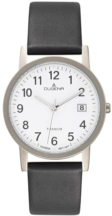 Dugena Novum Unisex-Armbanduhr, Titangehäuse, Mineralglas, Lederarmband, Dornschließe, 5 bar