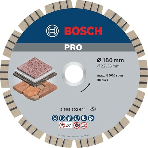 Bosch 1x PRO Stone Diamanttrennscheibe, 180 x 22,23 mm | für Weichgestein, Harter Stein, Ø 180 mm, Professional Zubehör Großer Winkelschleifer