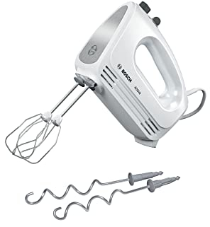 Bosch CleverMixx MFQ24200 – Batteur à main polyvalent avec fouets et crochets pétrisseurs – Puissance de 400 W – Couleur : Blanc/Argenté