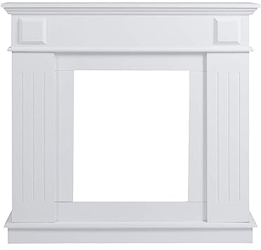 Rebecca Mobili dekorative Kaminumrandung, weiße Kaminkonsole, aus Holz, im klassischen Stil, für Wohnzimmer – Maße: 100 x 109 x 26 cm (HxLxB) - RE4800