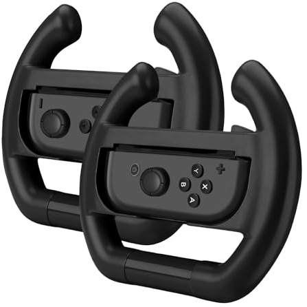 TNP Racing Wheel for Nintendo Switch/Switch OLED Joy-Con Controller (Set of 2 Black) Racing Steering Wheel Controller Accessory Grip Handle Kit Attachment