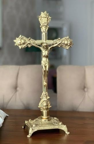 artissimo Stehkreuz, Jesuskreuz, Kruzifix Messing Gold 37 x21 cm Standkreuz Jesus am Kreuz Heilige Jesus 1216
