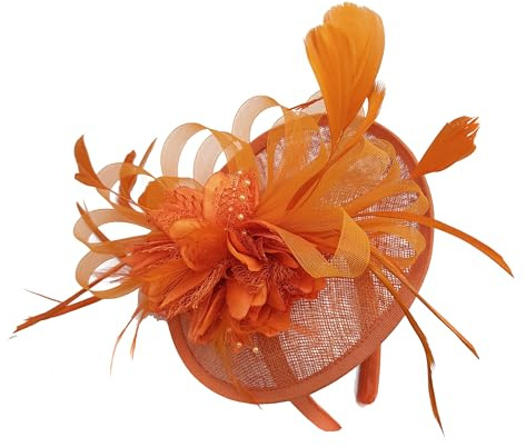 Caprilite Sinamay Faszinator mit Scheibenuntertasse, für Damen, Hochzeit, Stirnband, Rennen Gr. Einheitsgröße, Orange
