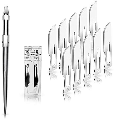 May Set: 10 Skalpellklingen Fig. 10 & Universalhalter massiv | 10x sterile Skalpellklingen Fig. 10 aus Karbonstahl inkl. robustem Universalhalter massiv