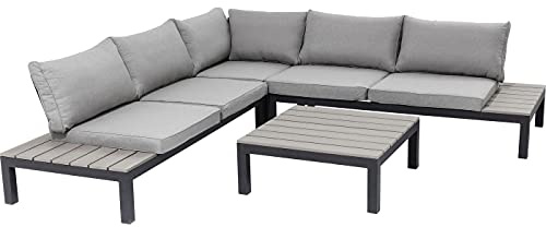 Kare Design Outdoor Sitzgruppe Holiday, Loungeset Garten, Loungemöbel Outdoorlounge, XXL Lounge Möbel Balkon, Gartenmöbelsitzgruppe, inkl. Tisch, Sitz -u. Rückenkissen, Schwarz (H/B/T)63x246x246cm