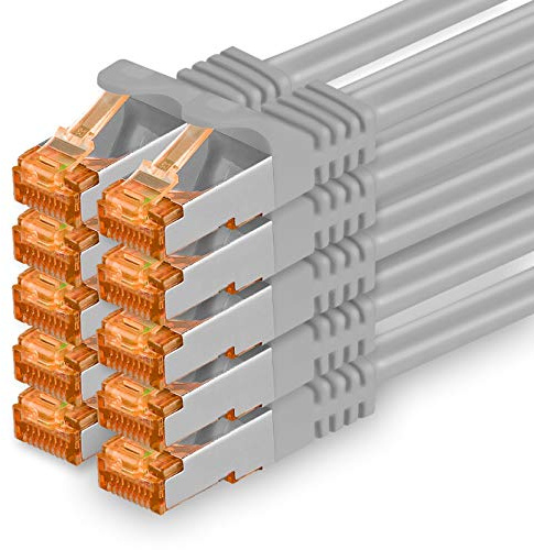 1aTTack.de 687728 Cat7-10x 1m - Cable de red Cat 7 Ethernet LAN 10Gb/s PIMF LSZH Gris