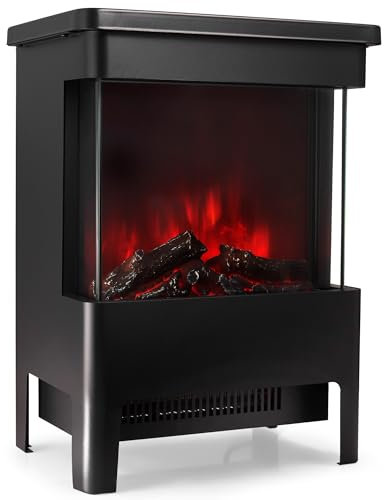 VonHaus Electric Stove Heater 1900W – Electric Fireplace – Indoor Log/Wood Burner Effect, Freestanding Fire, Portable, LED Flame, Adjustable Thermostat, Glass Panel, Black – 2 Year Warranty