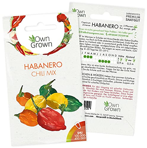 Chilisamen Habanero Mix: Premium Habanero Samen Mischung zum Anbau von Chili Pflanzen für Balkon und Garten – Habanero Chili Samen für bunte Chilipflanzen – 5 Chilli Samen scharf von OwnGrown