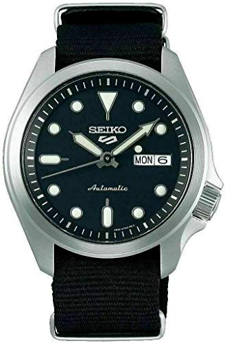 Seiko 5 Sports Armbanduhr Herren, Silber Schwarz, Edelstahl Nylon, Hardlexglas, Durchmesser 40mm, 10bar, SRPE67K1