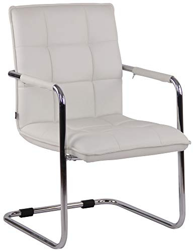 CLP Silla De Conferencia Gandia En Polipiel I Silla Cantiléver con Reposabrazos I Silla De Oficina Sin Ruedas, Color:Blanco, Color del Marco:Cromado