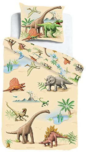 ESPiCO Bettwäsche Sleep and Dream Dinoland Dino Saurier Urzeitechsen Langhals Vulkan Flugsaurier Renforcé, Größe:135 cm x 200 cm