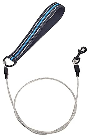 Suredoo Chew Proof Hundeleine, Widerstandsfähigem Metall Seil Leine, Kaubeständige Edelstahl Metall-Hundekettenleine mit Gepolstertem Griff (Blau)