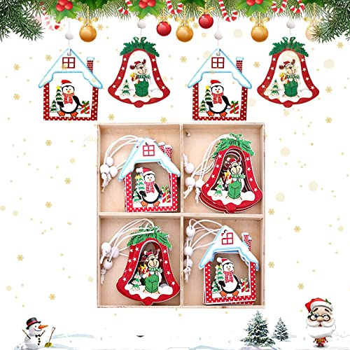 Holz Weihnachtsdeko - 12 Stück Christbaumschmuck, Weihnachtsbaum Anhänger, Hängeornamente