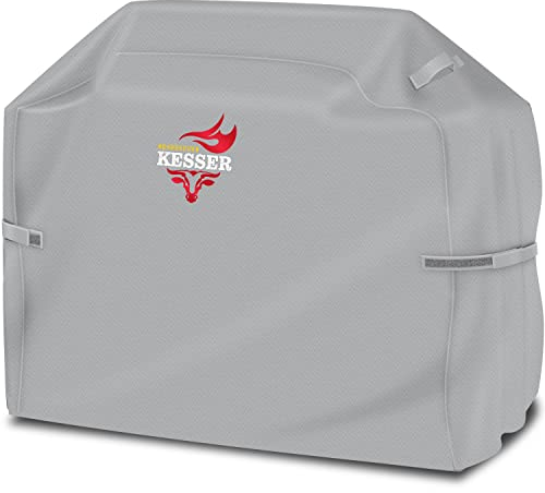 KESSER® Premium BBQ Grillabdeckung Gasgrill Grillhaube Abdeckung Wetterfest - für Weber, Brinkmann, Char Broil Grill Abdeckhaube Schutzhülle | 600D Oxford- Gewebe Reißfest | 147x61x122cm | Grau