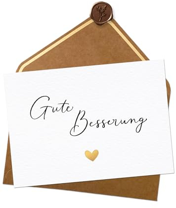 Joli Coon Gute Besserung Karte, A6 mit Naturkuvert und Wachssiegel | 400g strukturiertes Designerpapier, Goldveredelung, Platz für persönliche Worte, Premium-Papeterie