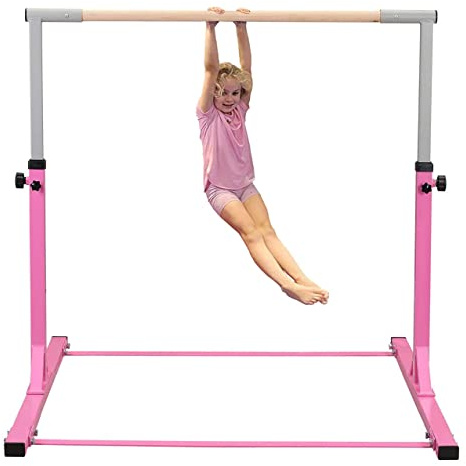 Barre de Gymnastique Enfant Hauteur Réglable Barre De Tractions Gym Guidon Barres Fixe Acier Bois Massif Hêtre