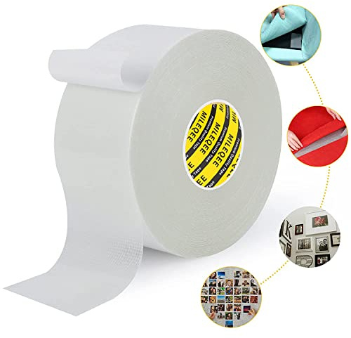 MILEQEE Double Sided Tape 50mm ×20m Mounting Tape White | Universal High Strength Fabric Tape for Carpet Fix, Home Office Wall Decor, DIY Crafts, Car Glass Decor