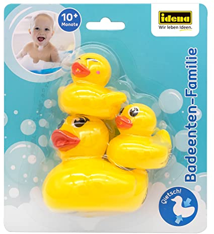 Idena 40614 - Set de Jouets de Bain pour Enfants, 3 pièces de Jouets Aquatiques avec Un Canard Jaune Qui couine et 2 Canards Plus Petits Qui éclaboussent.