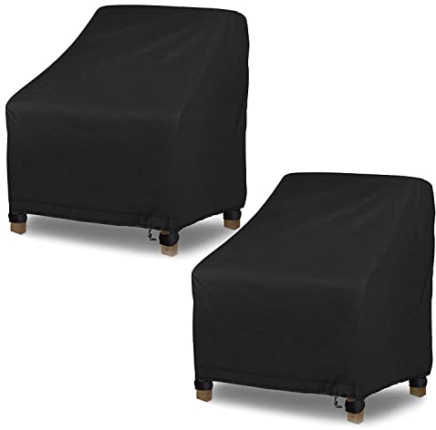 2er Set Gartenstuhl Abdeckung, Wasserdicht Anti-UV Schutzhülle für Gartenstühle, Aus 420D Oxford-Stoff mit 4 Schnalle und Saumseil, Winddicht Stuhlabdeckungen Outdoor (101 x 79 x 70 cm)