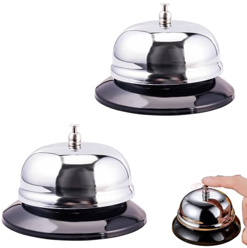 2 Stück Rezeptionsklingel Edelstahl, Tischglocke, Rufglocken Edelstahl mit Klarem Klang, für Hotels Küchenschulen Restaurants Empfangsbereiche