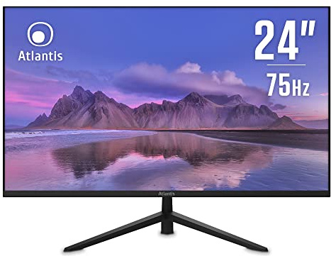 Atlantis Monitor 24 pollici, schermo 24 VA 75Hz, Full HD 1920x1080, VGA HDMI, FreeSync, Uscita Audio/Cuffie, inclinabile, risposta 2ms, Contrasto 4000:1, Angolo 178/178, Cavo HDMI 1,5m