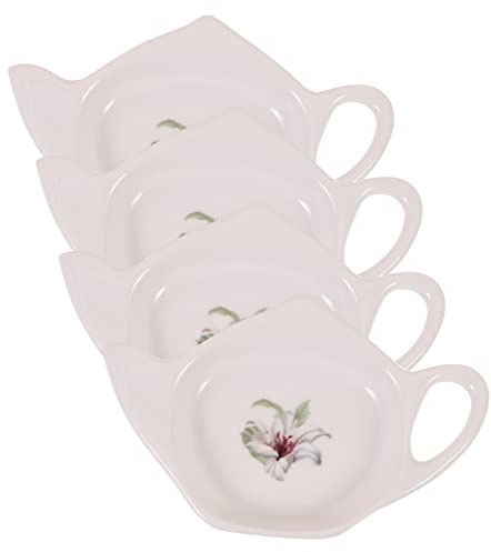 Porte-sachets de Thé en Céramique Forme Théière 4 Pièces | Blanc, Résistance à Déformation, Réutilisable, pour Bureaux et Salles de Réunion