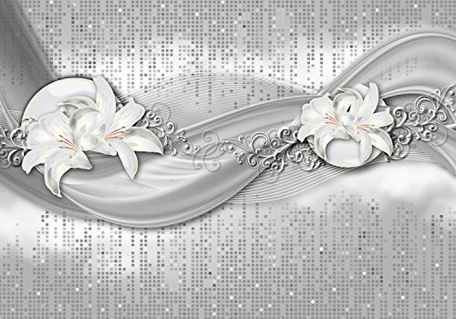 wandmotiv24 Fototapete abstrakte Lilien grau silber, 200 x 140cm - selbstklebende Strukturtapete, Wanddeko, Wandbild, Wandtapete, Blume, Ornament, M0524