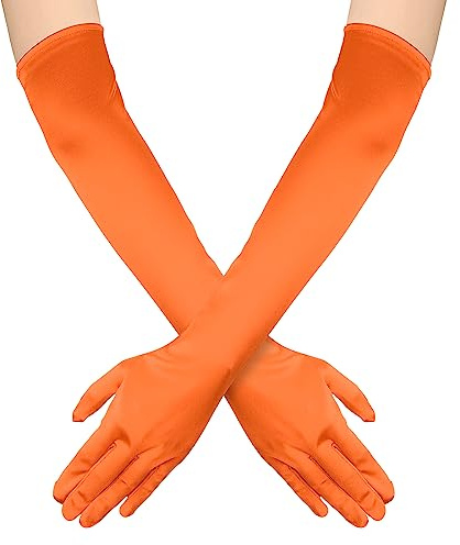 NQEUEPN Gants Longs Femme 52cm, Satin Opéra Extensibles Années 1920, Soins des Mains Hydratants pour Femmes Filles, Soirées Dansantes (Couleur Orange)
