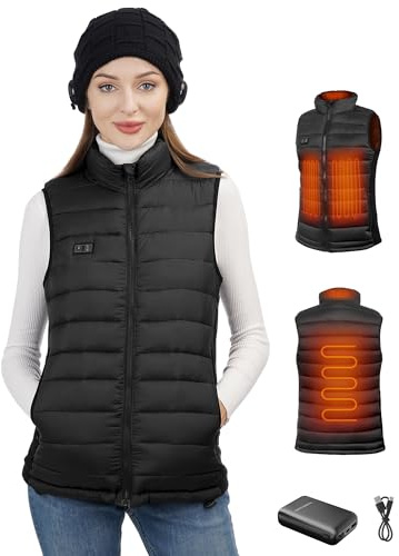 Loowoko Gilet riscaldato Donna con batteria 10000mAh, giubbotto riscaldato leggero 3 livelli di calore + 4 zone di riscaldamento, Per lavoro all'aperto, ciclismo, moto e sci