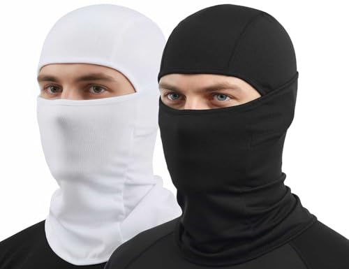2 Stück Skimaske für Herren und Damen, Sturmhaube, Gesichtsmaske, Sommer, Shiesty Maske, Vollkopfmaske für Motorradhelm, Sonnenschutz, UV-Schutz, Schwarz und Weiß, L