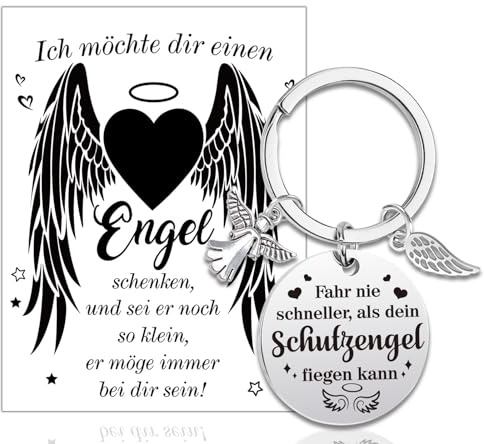 HOWAF Schutzengel Schlüsselanhänger Führerschein Bestanden Geschenk Fahr Vorsichtig Auto Motorrad Glücksbringer Karte für Männer und Frauen