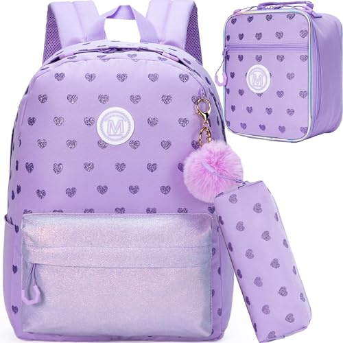 ZBAOGTW Backpack for School Girls Backpack for Girls Travel Backpacks Purple Laptop Backpacks Schoolbags for Kids Bookbag Ages 8-10 with Lunch Box Pencil Case Sets for Elementary High School Kids